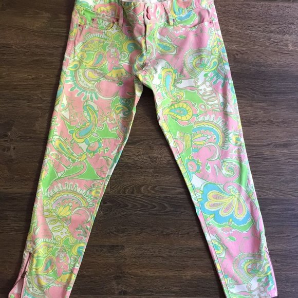 Lilly Pulitzer Pink Green White Worth Skinny Jeans - Picture 4 of 7